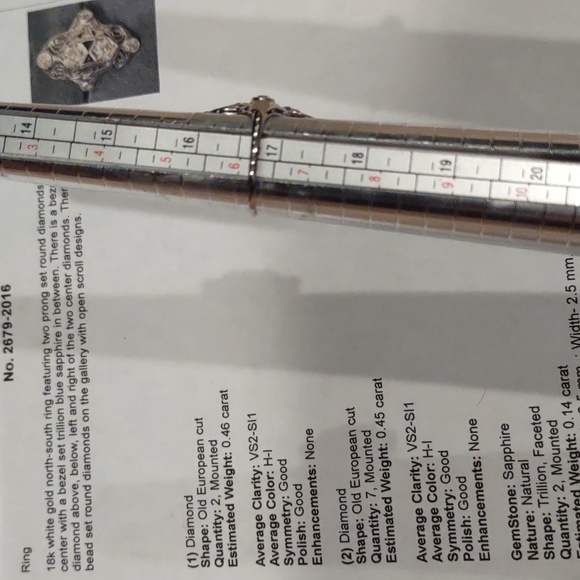 Old European cut Diamond Ring 18kt white gold north south Design - Picture 13 of 16